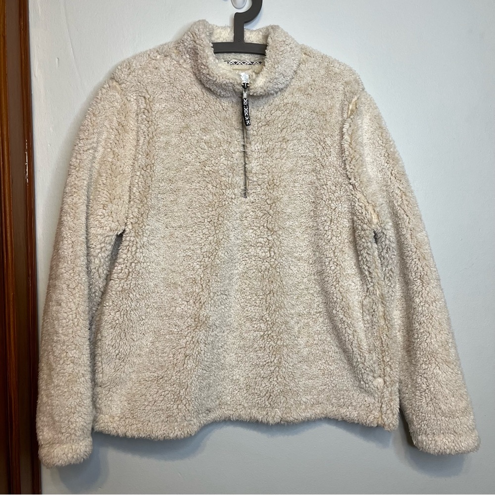 Time and Tru Oatmeal Heather Fleece Teddy Sherpa Quarter Zip XL